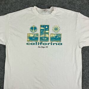 Anvil California San Diego Tee Men's XL White Nautical Graphic Retro Vintage